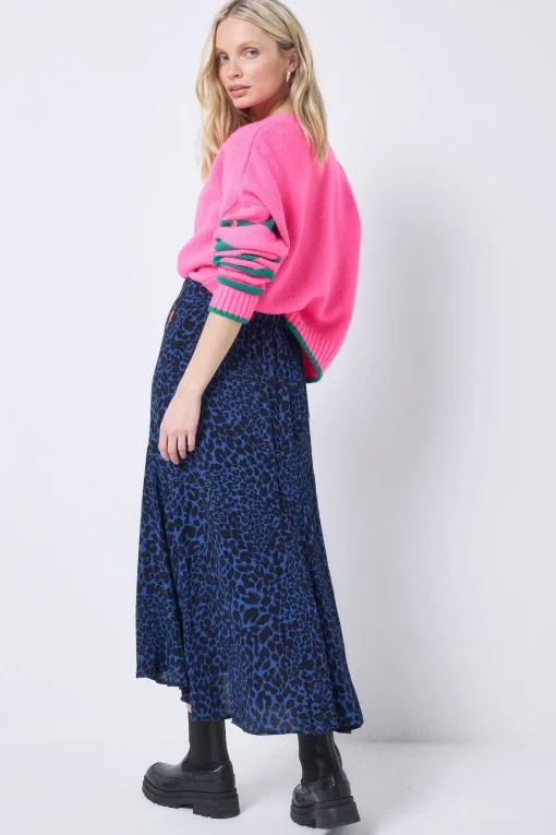 Women Scamp & Dude Navy with Black Rock and Roll Leopard High Low Hem Skirt