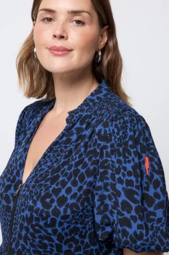Women Scamp & Dude Navy with Black Rock and Roll Leopard Zip Detail Tiered Short Dress
