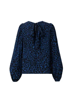 Women Scamp & Dude Navy with Black Rock and Roll Leopard Blouson Sleeve Top