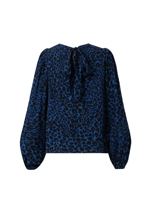 Women Scamp & Dude Navy with Black Rock and Roll Leopard Blouson Sleeve Top