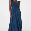 Women Scamp & Dude Navy with Gold Lurex Spot Maxi Sundress