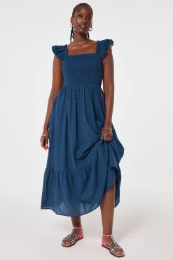 Women Scamp & Dude Navy with Gold Lurex Spot Maxi Sundress