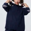 Women Scamp & Dude Navy with Ivory and Peach Stripe Knitted Lounge Wear Hoodie
