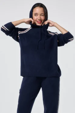Women Scamp & Dude Navy with Ivory and Peach Stripe Knitted Lounge Wear Hoodie