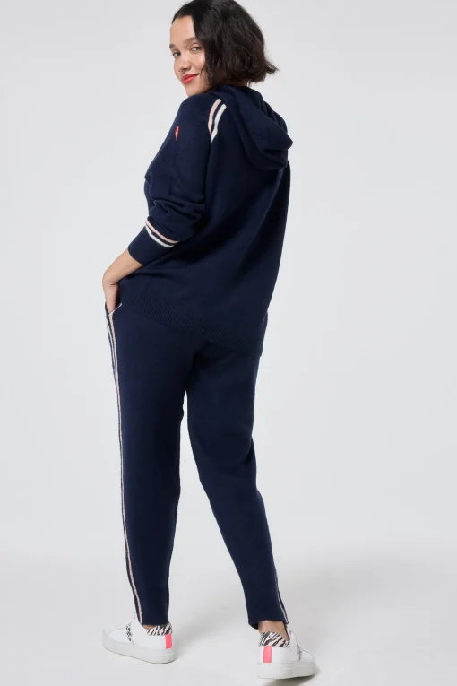 Women Scamp & Dude Navy with Ivory and Peach Stripe Knitted Lounge Wear Joggers