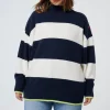 Women Scamp & Dude Navy with Ivory Stripe Oversized Turtleneck Jumper