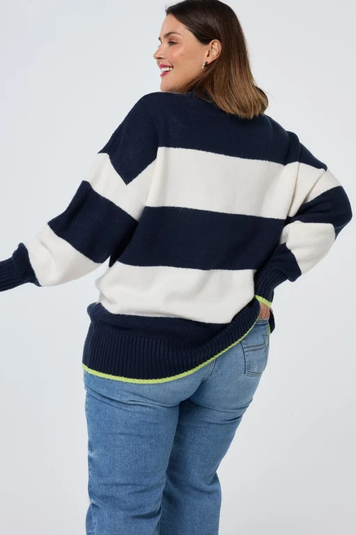 Women Scamp & Dude Navy with Ivory Stripe Oversized Turtleneck Jumper