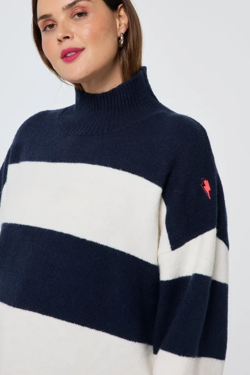 Women Scamp & Dude Navy with Ivory Stripe Oversized Turtleneck Jumper