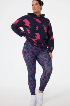 Women Scamp & Dude Navy with Pink and Lilac Lightning Bolt Snake Print Full Length Active Leggings