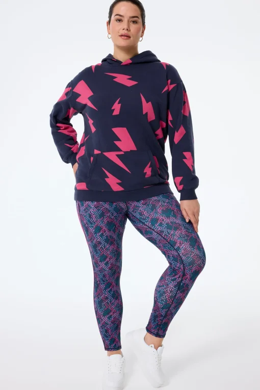 Women Scamp & Dude Navy with Pink Mega Lightning Bolt Longline Hoodie