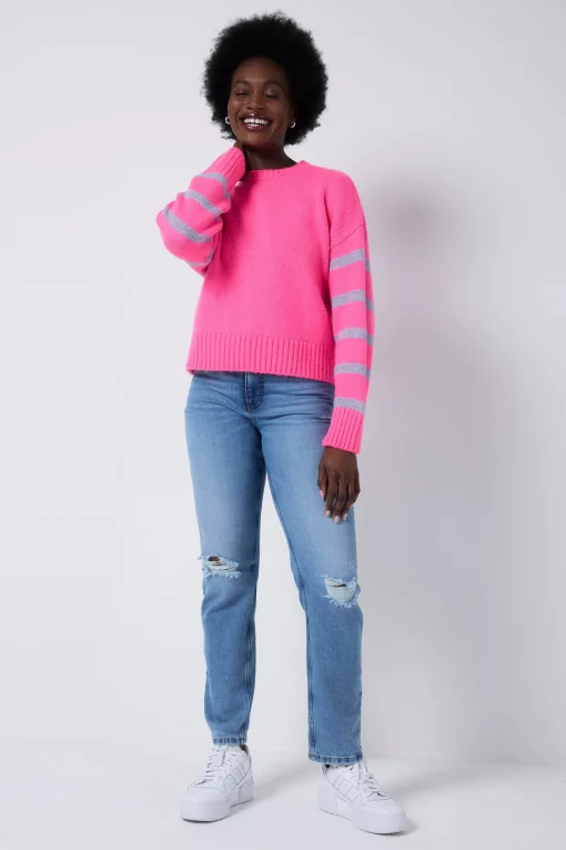 Women Scamp & Dude Neon Pink and Lilac Stripe Knit Jumper
