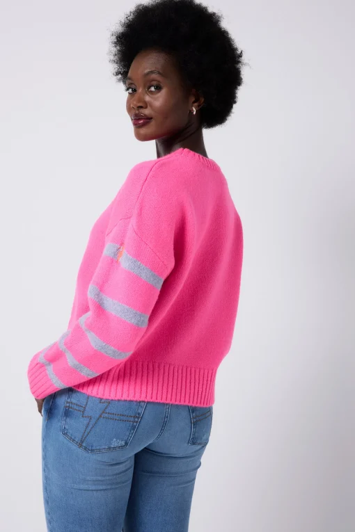 Women Scamp & Dude Neon Pink and Lilac Stripe Knit Jumper