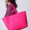 Women Scamp & Dude Neon Pink Studded Tote Bag