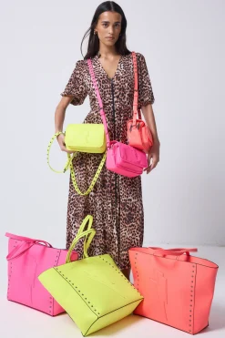 Women Scamp & Dude Neon Yellow Studded Tote Bag