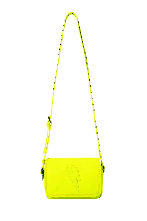 Women Scamp & Dude Neon Yellow Studded Twin Compartment Cross Body Bag