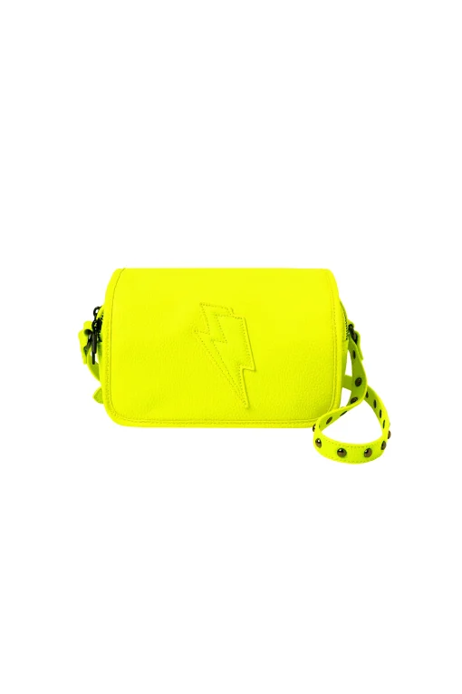 Women Scamp & Dude Neon Yellow Studded Twin Compartment Cross Body Bag