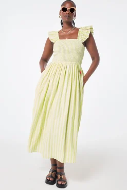 Women Scamp & Dude Neon Yellow with Ivory Stripe Maxi Sundress
