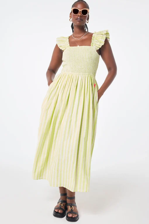 Women Scamp & Dude Neon Yellow with Ivory Stripe Maxi Sundress