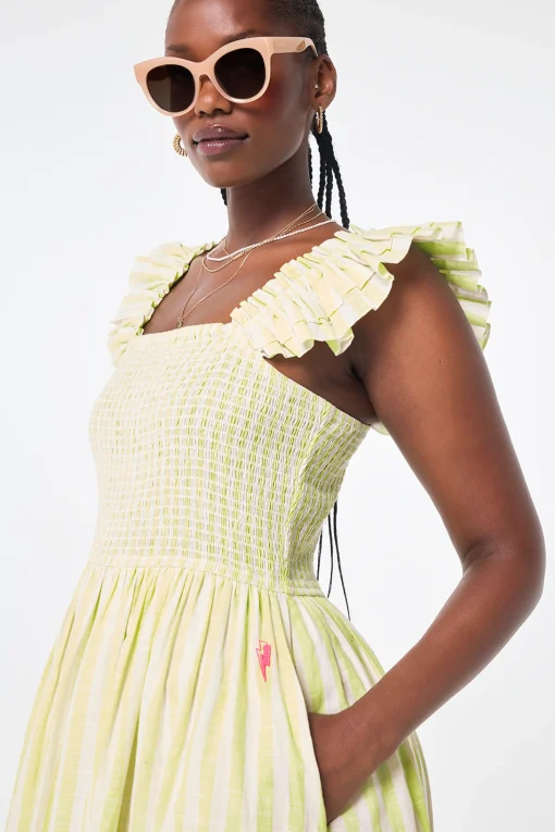 Women Scamp & Dude Neon Yellow with Ivory Stripe Maxi Sundress