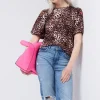 Women Scamp & Dude Neutral with Black Cheetah Puff Sleeve T-Shirt