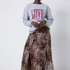Women Scamp & Dude Neutral with Black Cheetah Split Front Skirt