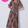 Women Scamp & Dude Neutral with Black Cheetah Zip Detail Tiered Midi Dress