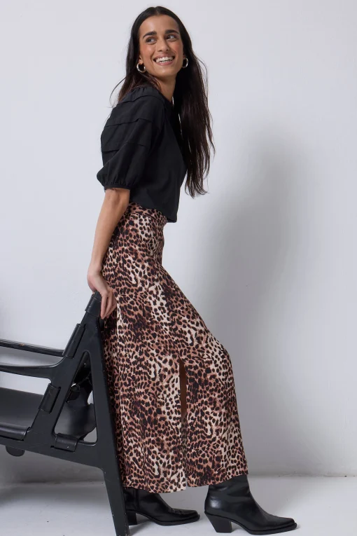 Women Scamp & Dude Neutral with Black Cheetah Split Front Skirt
