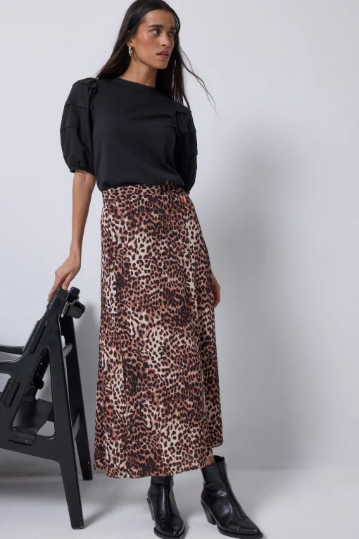 Women Scamp & Dude Neutral with Black Cheetah Split Front Skirt