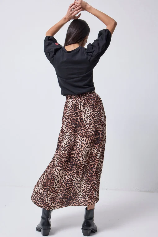 Women Scamp & Dude Neutral with Black Cheetah Split Front Skirt