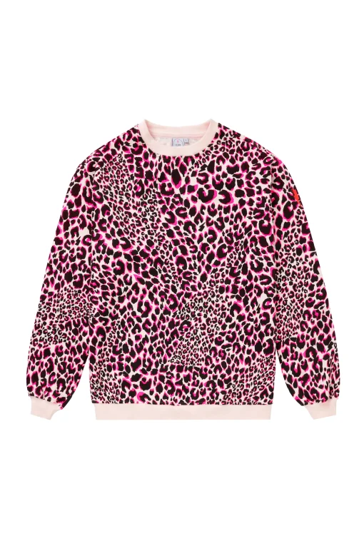 Women Scamp & Dude Neutral with Pink and Black Rock and Roll Leopard Oversized Sweatshirt
