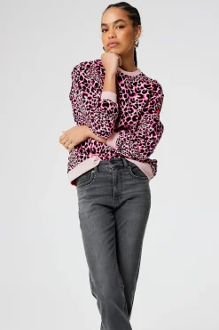 Women Scamp & Dude Neutral with Pink and Black Rock and Roll Leopard Oversized Sweatshirt