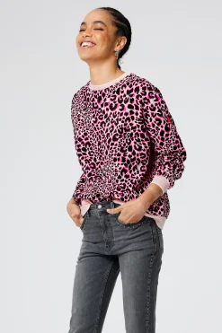 Women Scamp & Dude Neutral with Pink and Black Rock and Roll Leopard Oversized Sweatshirt