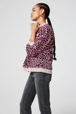 Women Scamp & Dude Neutral with Pink and Black Rock and Roll Leopard Oversized Sweatshirt