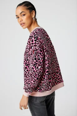 Women Scamp & Dude Neutral with Pink and Black Rock and Roll Leopard Oversized Sweatshirt