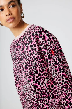 Women Scamp & Dude Neutral with Pink and Black Rock and Roll Leopard Oversized Sweatshirt