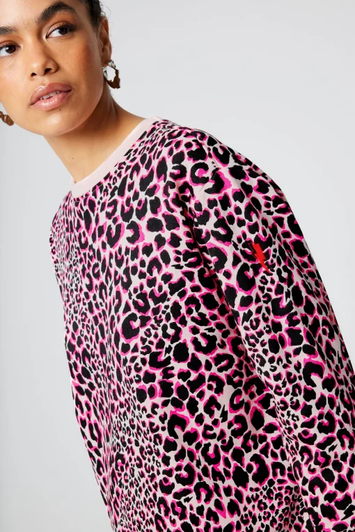 Women Scamp & Dude Neutral with Pink and Black Rock and Roll Leopard Oversized Sweatshirt