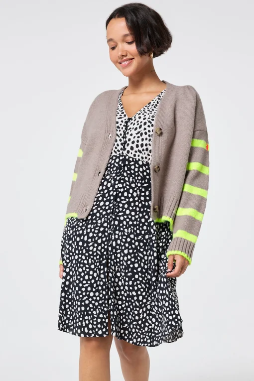 Women Scamp & Dude Oatmeal and Neon Yellow Stripe Cardigan