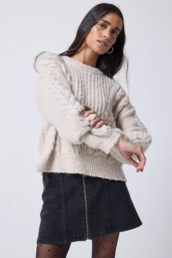 Women Scamp & Dude Oatmeal Cable Knit Jumper