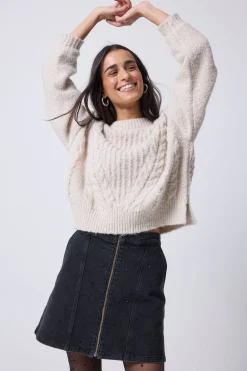Women Scamp & Dude Oatmeal Cable Knit Jumper