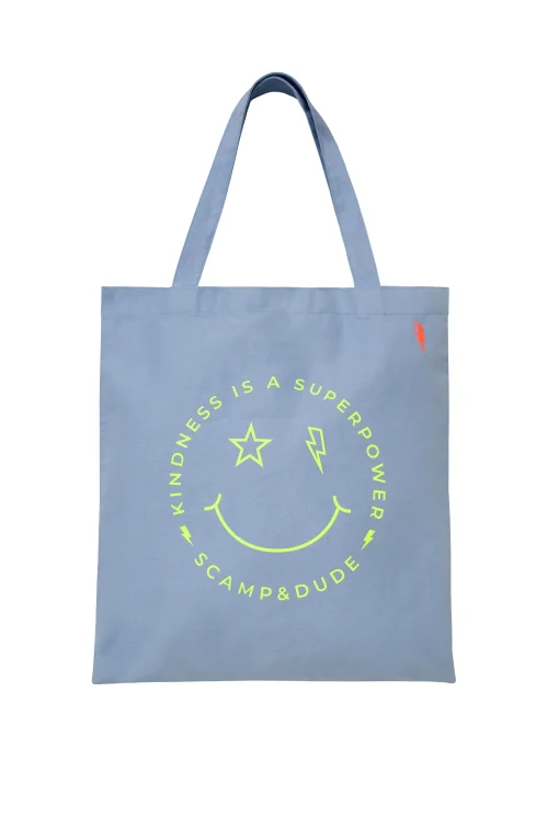 Women Scamp & Dude Pale Blue with Neon Yellow Smiley Tote Bag