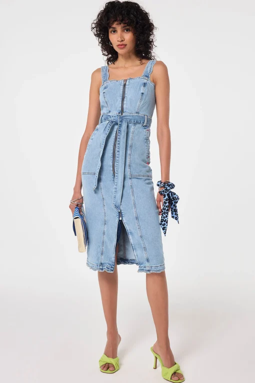 Women Scamp & Dude Pale Indigo Wash Scallop Strappy Denim Sundress
