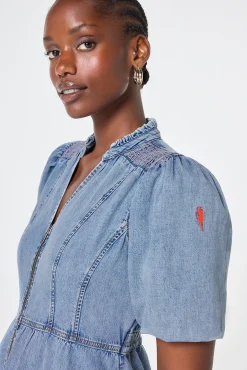 Women Scamp & Dude Pale Indigo Zip Detail Tiered Midi Denim Dress