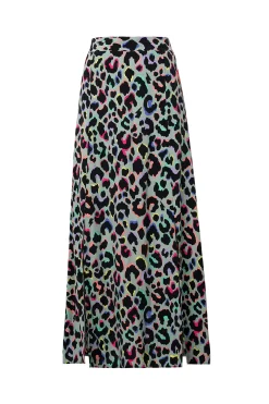 Women Scamp & Dude Pale Khaki with Rainbow Shadow Leopard Split Front Skirt