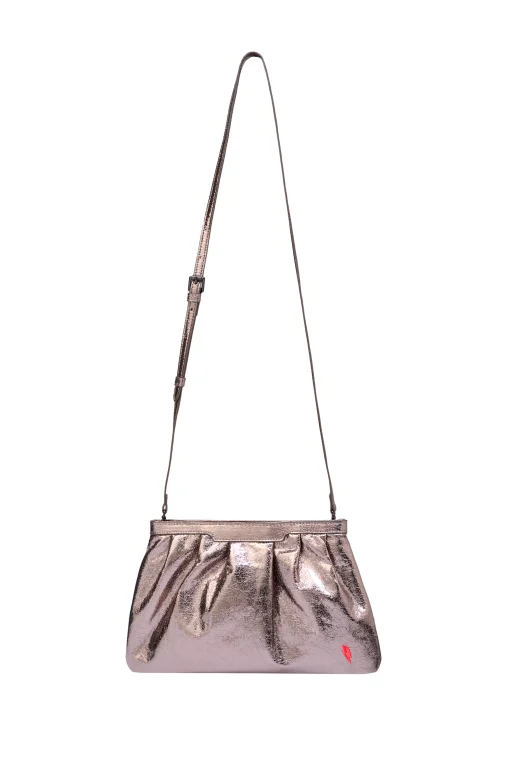 Women Scamp & Dude Pewter Metallic Clutch Bag