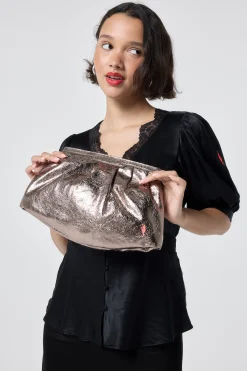 Women Scamp & Dude Pewter Metallic Clutch Bag