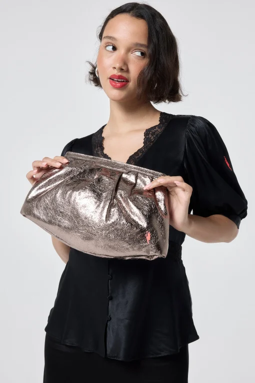 Women Scamp & Dude Pewter Metallic Clutch Bag