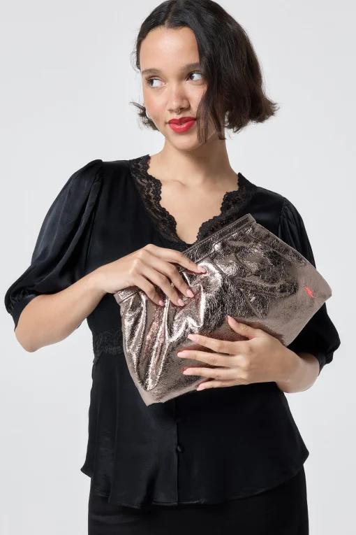 Women Scamp & Dude Pewter Metallic Clutch Bag