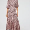 Women Scamp & Dude Pink and Gold Foil Spot Cheetah Puff Sleeve Midi Dress