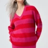 Women Scamp & Dude Pink and Red Stripe V Neck Knit Jumper