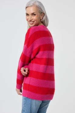 Women Scamp & Dude Pink and Red Stripe V Neck Knit Jumper